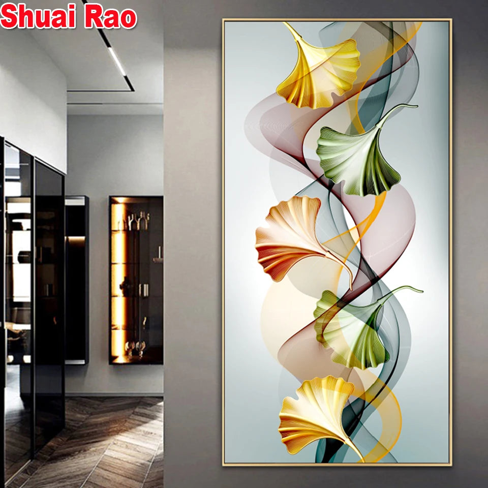 5d diamond mosaic Large Abstract Art Colorful Leaves diamond painting Home Decor Ginkgo biloba diamond embroidery Sale,