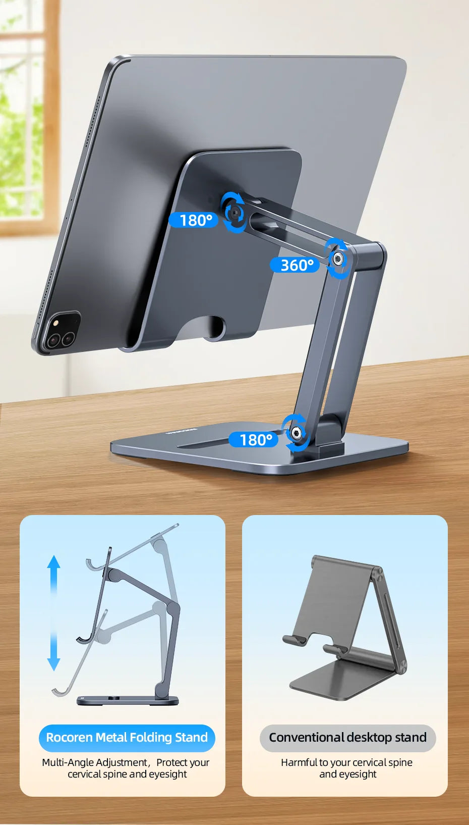 Rocoren Phone Holder Desk Mobile Phone Stand Foldable Metal Tablet Holder Support For iPhone 14 13 iPad Pro Air Universal Holder