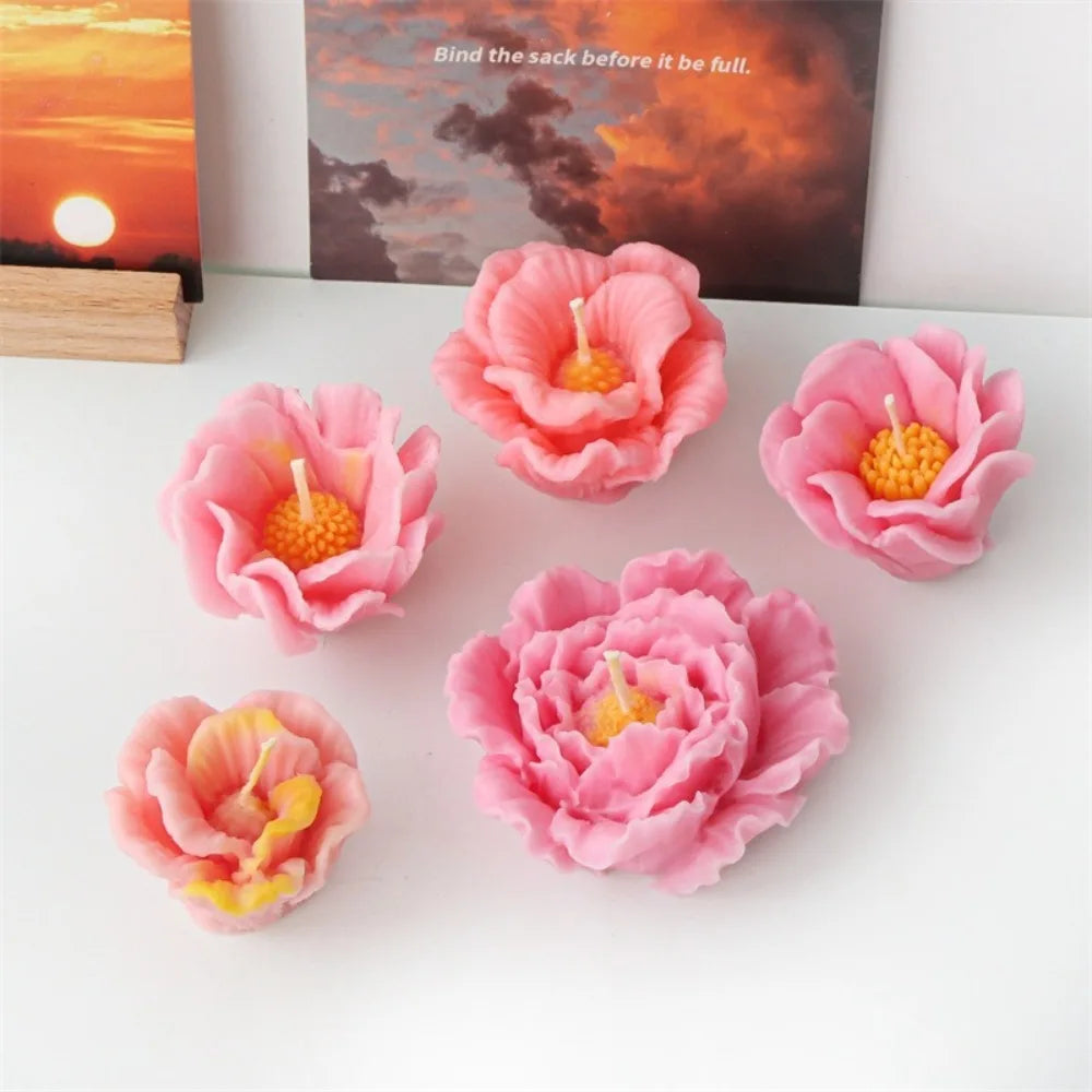 Peony Rose Candle Silicone Mold DIY Flower Soap Resin Gypsum Making Tool Valentine's Day Dinner Trim Soak Bathtub Decor Gift