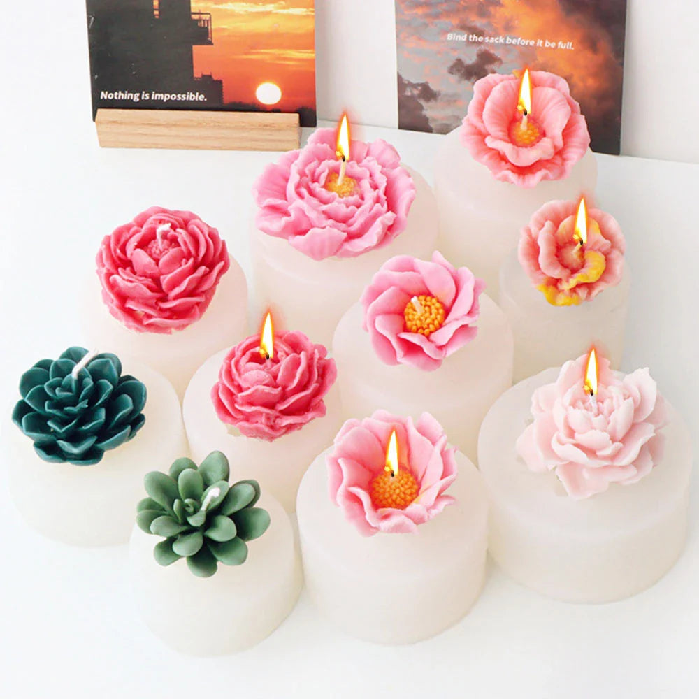 Peony Rose Candle Silicone Mold DIY Flower Soap Resin Gypsum Making Tool Valentine's Day Dinner Trim Soak Bathtub Decor Gift