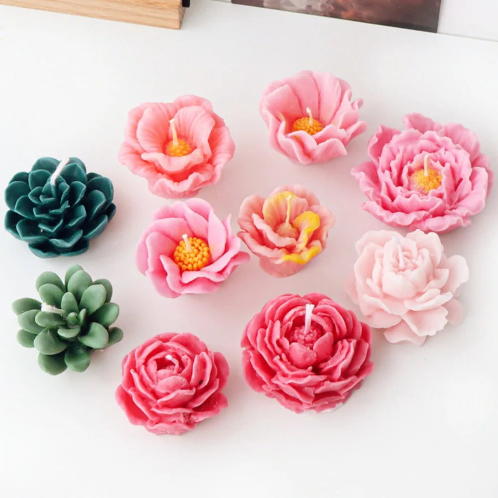 Peony Rose Candle Silicone Mold DIY Flower Soap Resin Gypsum Making Tool Valentine's Day Dinner Trim Soak Bathtub Decor Gift