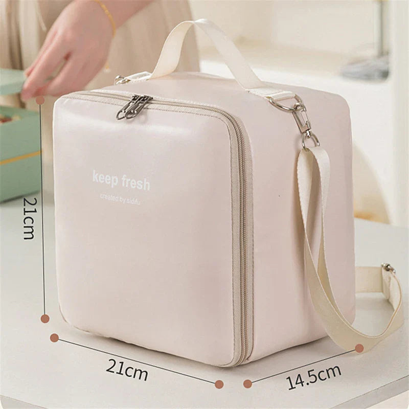 Portable Insulated Crossbody Lunch Bags Waterproof PU Large Capacity Food Bento Thermal Storage Container Shoulder Cooler Bags