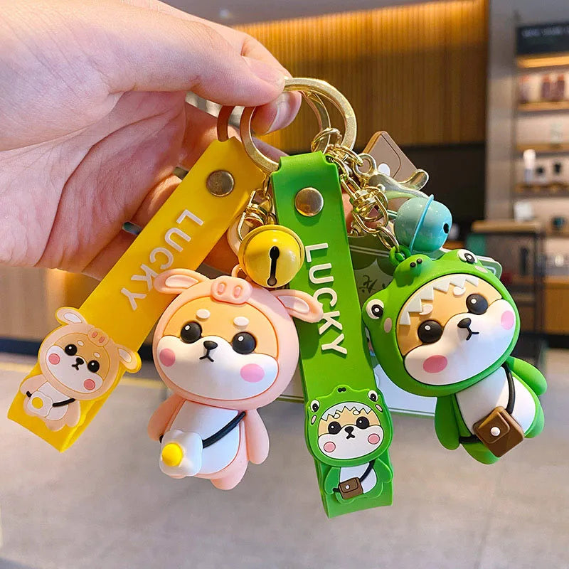 New Tiger Pattern Coat Shiba Inu Dog Keychain Cartoon PVC Animal Toys Keyring for Women Bag Pendant Men Car Keyfob Jewelry Gift