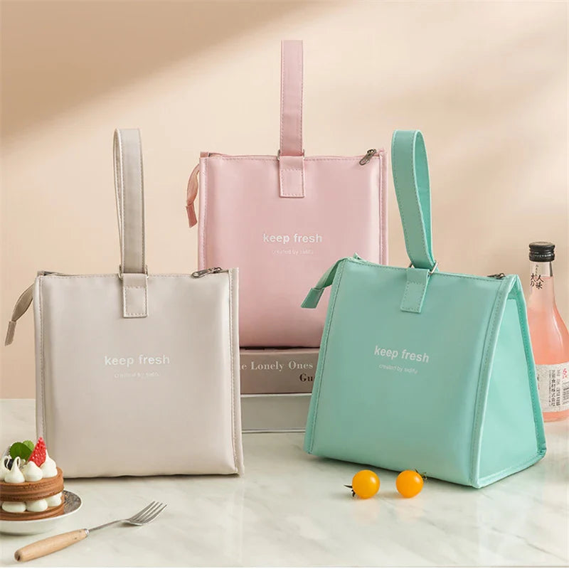 Portable Insulated Crossbody Lunch Bags Waterproof PU Large Capacity Food Bento Thermal Storage Container Shoulder Cooler Bags