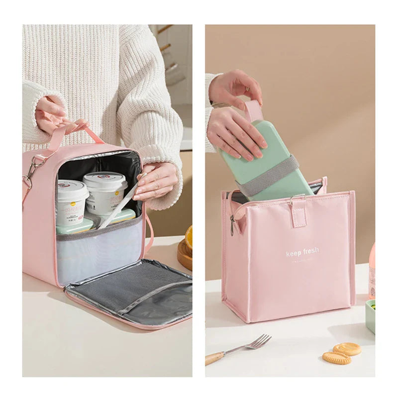 Portable Insulated Crossbody Lunch Bags Waterproof PU Large Capacity Food Bento Thermal Storage Container Shoulder Cooler Bags