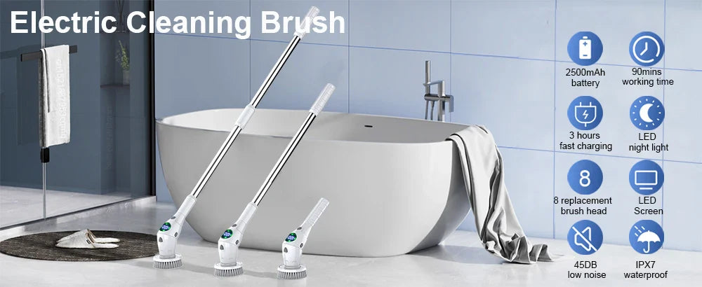 Electric Cleaning Brush 8 in 1 Multifunctional Household Wireless Rotatable Cleaning Brush For Bathroom Kitchen Windows Toilet