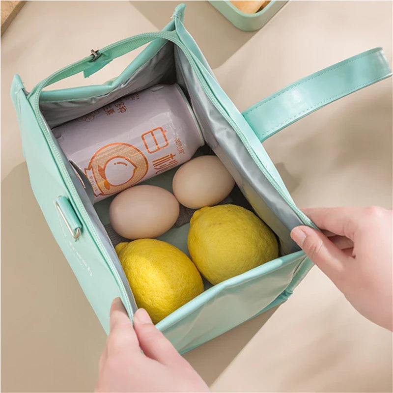 Portable Insulated Crossbody Lunch Bags Waterproof PU Large Capacity Food Bento Thermal Storage Container Shoulder Cooler Bags