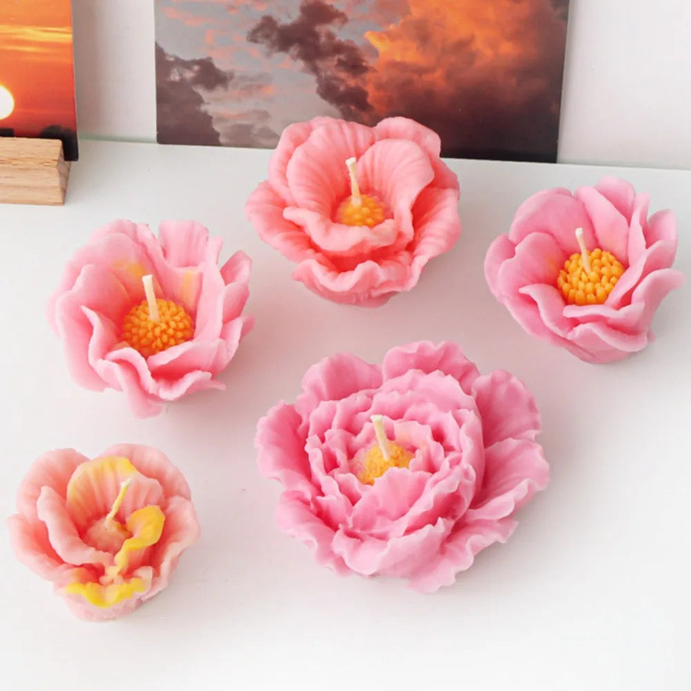 Peony Rose Candle Silicone Mold DIY Flower Soap Resin Gypsum Making Tool Valentine's Day Dinner Trim Soak Bathtub Decor Gift