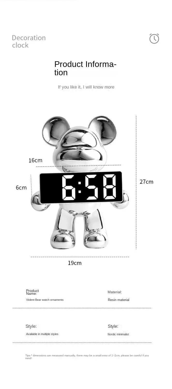 Light Luxury Creative Violent Bear Clock Ornament Entrance Living Room Decoration Wine Cabinet TV Cabinet Home Decor Crafts