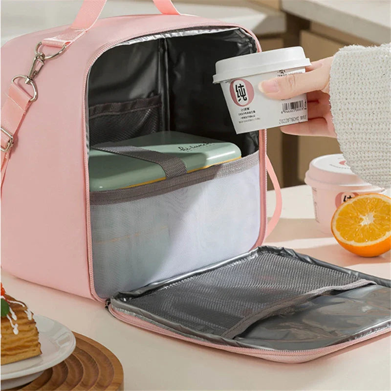 Portable Insulated Crossbody Lunch Bags Waterproof PU Large Capacity Food Bento Thermal Storage Container Shoulder Cooler Bags